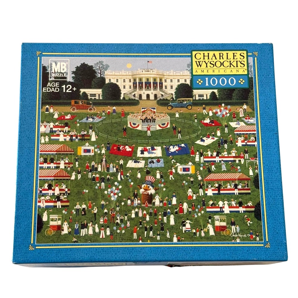 Charles Wysocki Fourth Of July 1000 Piece Puzzle MB White House Picnic Complete